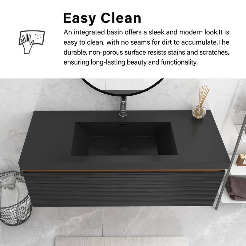 MDF Wall-Mounted Bathroom Vanity Set with Integrated Resin Sink with Drain in Matte Black