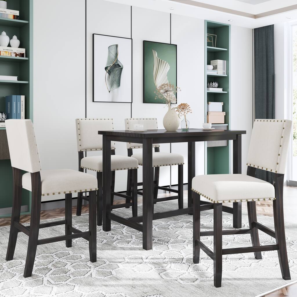 5 Piece Rustic Wooden Counter Height Dining Table Set, Kitchen Room ...