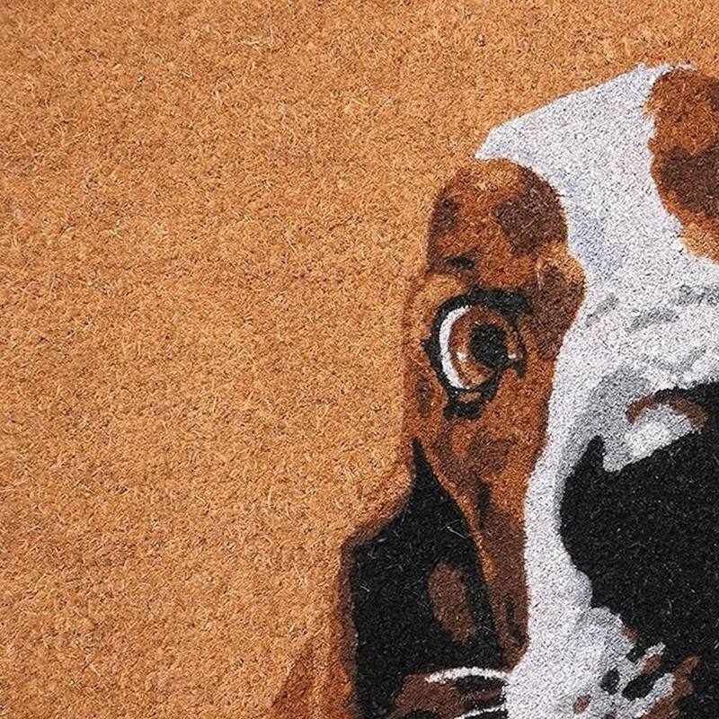 HomeRoots 17" X 29" Natural And Red Coir Dog Outdoor Door Mat - 17' X '29
