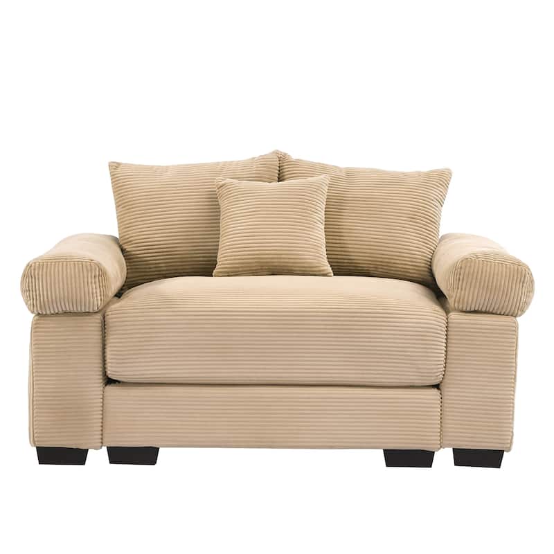 Oversized Chaise Lounge Corduroy Chair Indoor Single Sofa with Ottoman for Living Room Bedroom