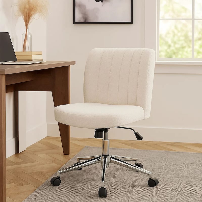 Rio Adjustable Height Office Chair, Cream Boucle, Chrome, Nylon Casters
