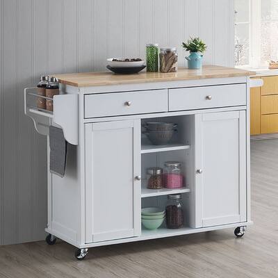 1-Pc Cottage Style Kitchen Island Storage Cart Top White Color
