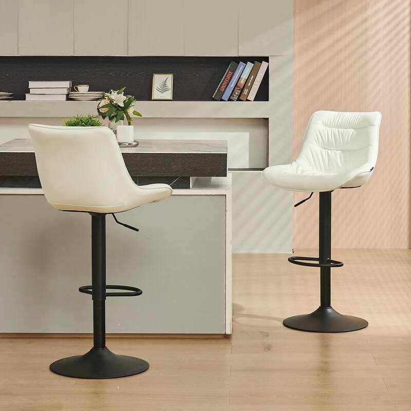 Adjustable Bar Stools Set of 2 Faux Leather Swivel Bar Chairs