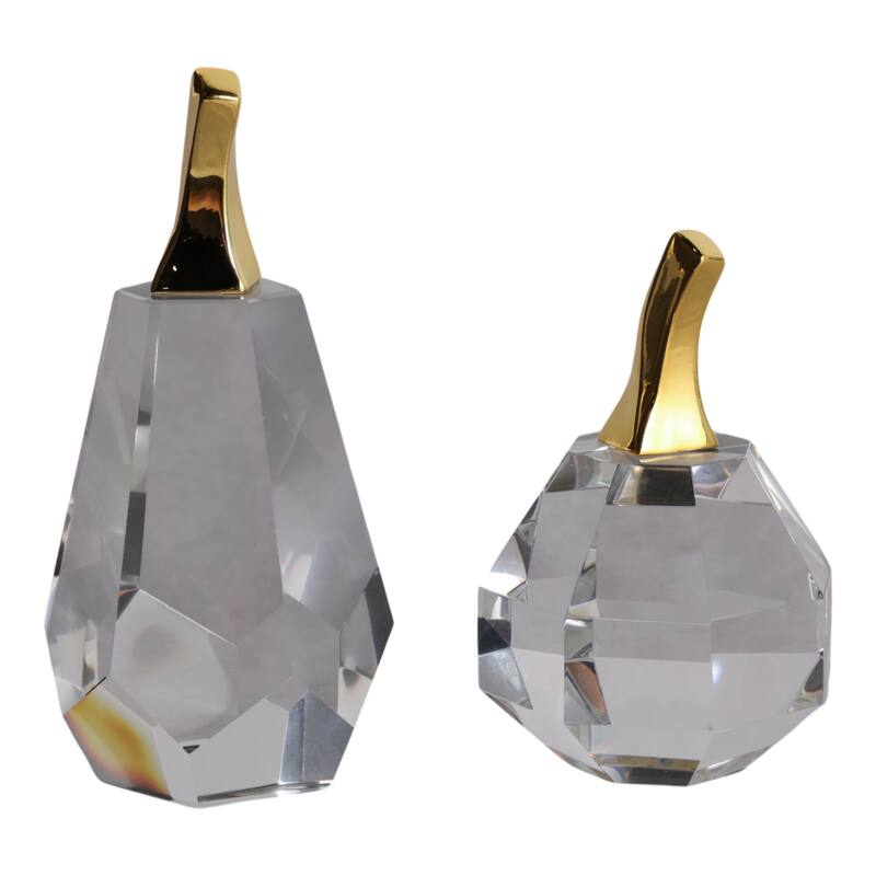 Glass Figurine Pear and Apple Luxurious Accent (Set of 2) - 5/6" Clear - 2.75" x 3.25" x 7.25"