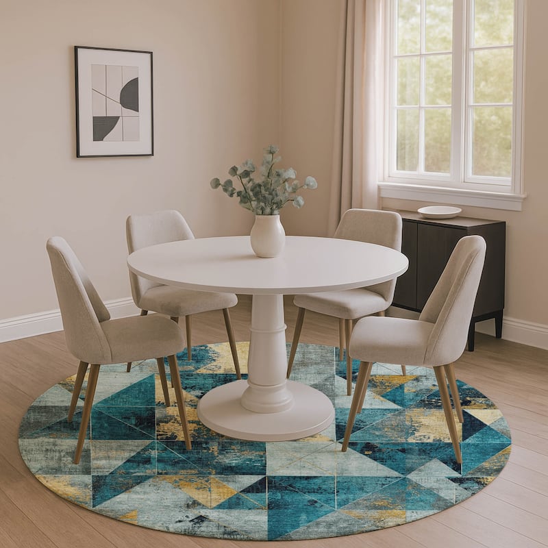 Premium Washable Super Soft Contemporary Mosaic Mayfield Rug - Teal - 8' x 8'