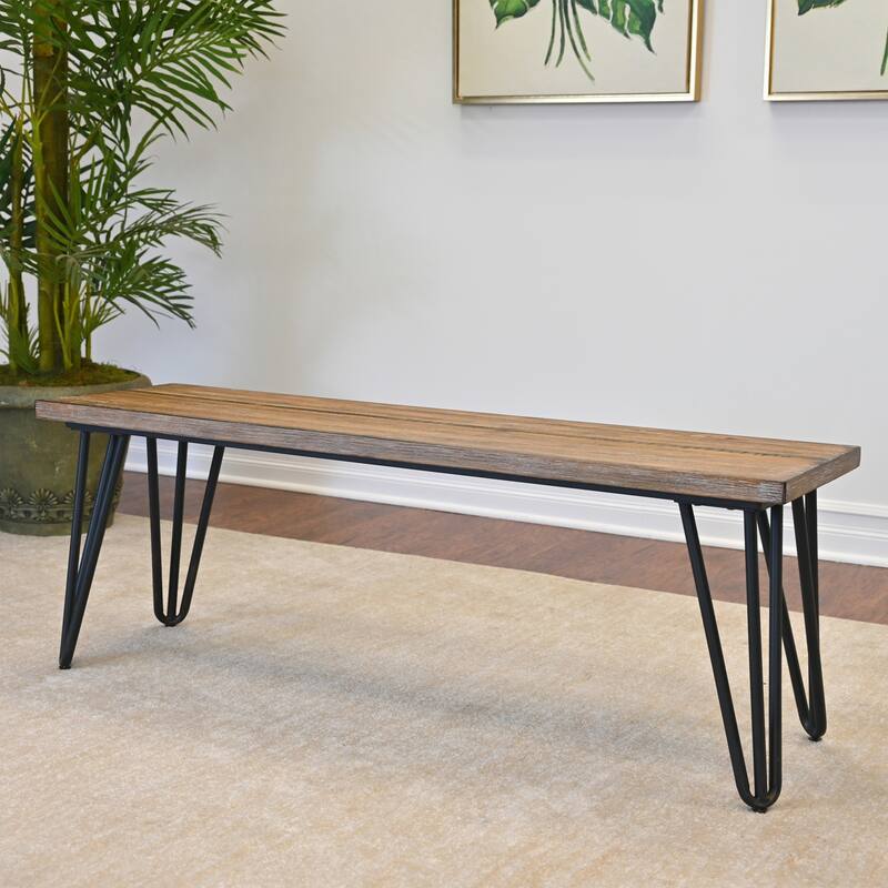 Industrial Dining Bench,Rustic Dark Pine Finish