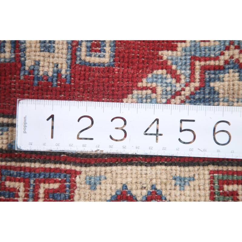 Hand Knotted Oriental 100% Wool Carpet Traditional Geometric Red Kazak Runner Rug - 6' 8'' X 2' 8''