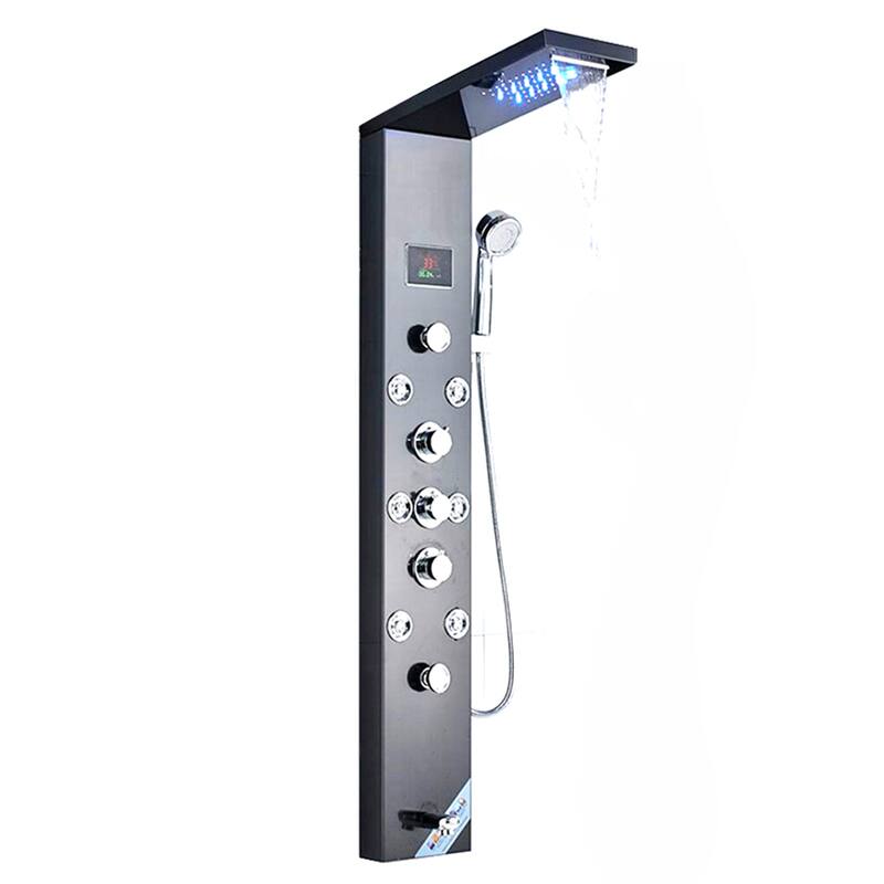 LED Shower Panel Tower System with Tub Spout - Black