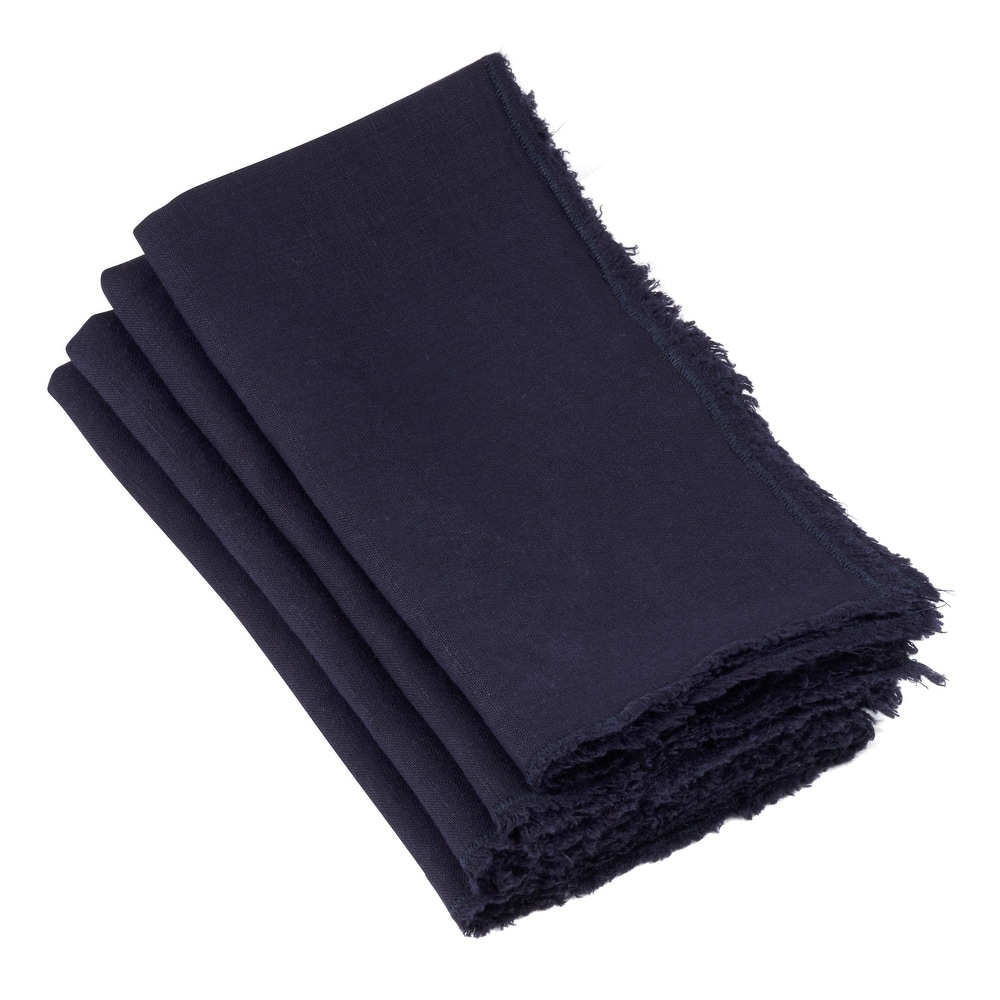Stone Washed Table Napkins With Fringed Design (Set of 4)