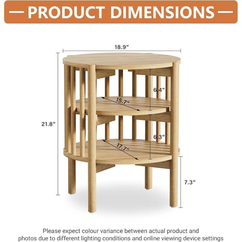 Modern Wood Nightstand with Open Storage, Round End Table for Living Room, Bedroom