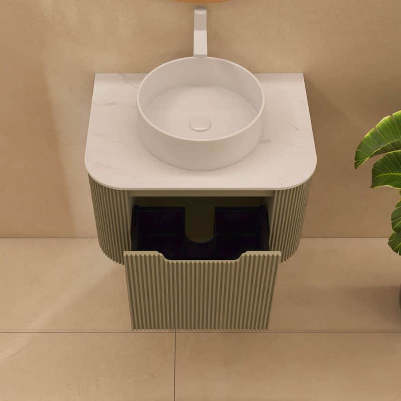 Wall-Mounted Bathroom Vanity with White Round Ceramic Sink