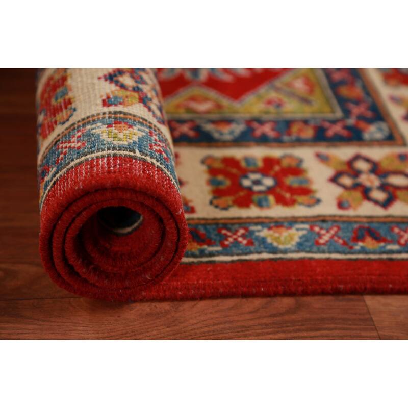 Red Kazak Foyer Rug Hand-Knotted Geometric Accent Wool Carpet - 2'9"x 4'0"