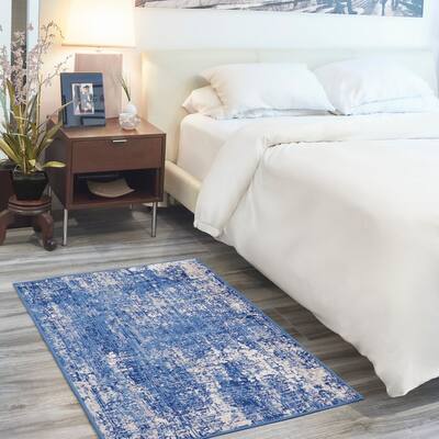Nourison Whimsicle Modern Distressed Abstract Blue Ivory Area Rug