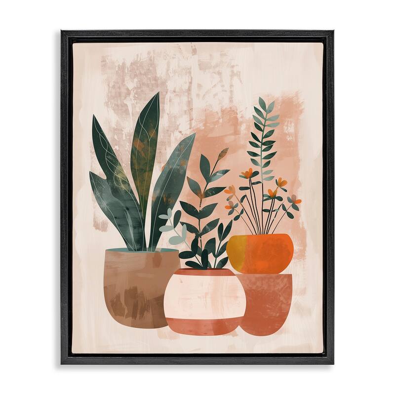 Stupell Earthy Boho Potted Plants Framed Floater Canvas Wall Art Design By LSR Creative Studio - 17 x 21 - Black