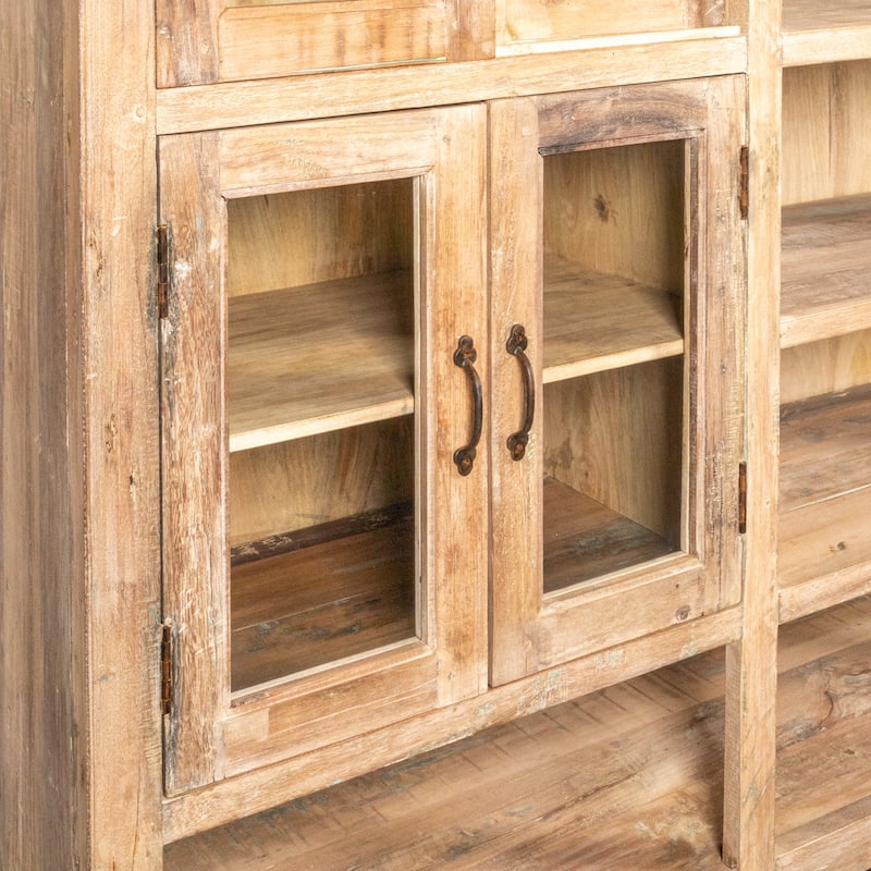 Reclaimed Wood Cabinet with 8 Glass Doors and 11 Shelves