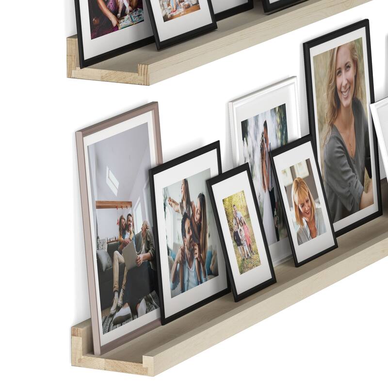 Wallniture Denver Natural Floating Shelves Picture Ledge Vinyl Display Bookshelf (Set of 2)