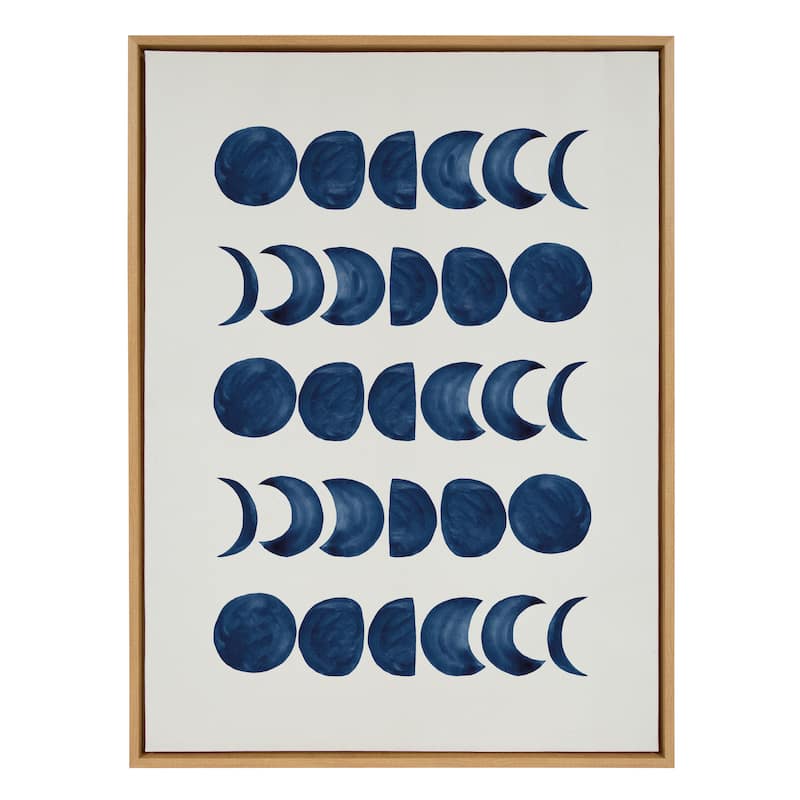 Kate and Laurel Sylvie Moon Phases Framed Canvas by Teju Reval of SnazzyHues - 28x38 - Natural