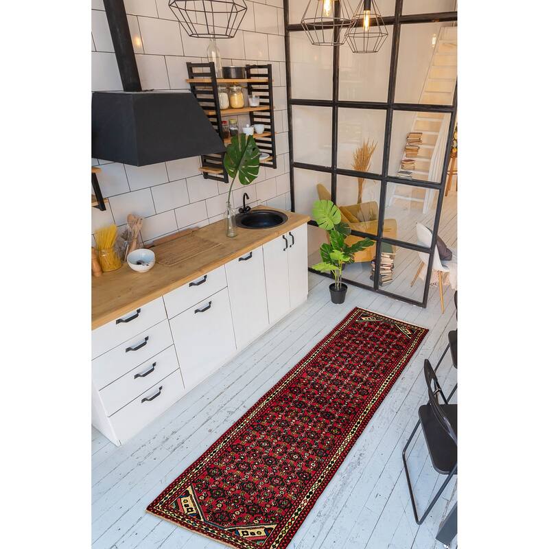 ECARPETGALLERY Hand-knotted Andelz Red Wool Rug - 2'5 x 9'2