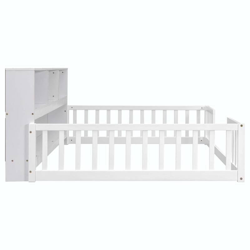 WM Full Floor Bed with Side Bookcase