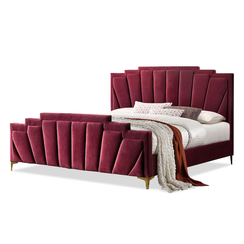 Furniture of America Glim Art Deco 3-Piece Shell Tufted Upholstered Bedroom Set