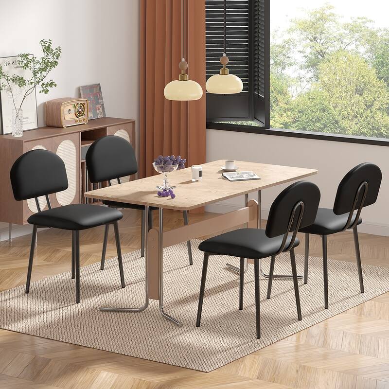 Javlergo Modern PU Leather Dining Chairs Set of 2 or 4 Upholstered Side Chairs Oval Back Compact Kitchen Chairs for Dining Room