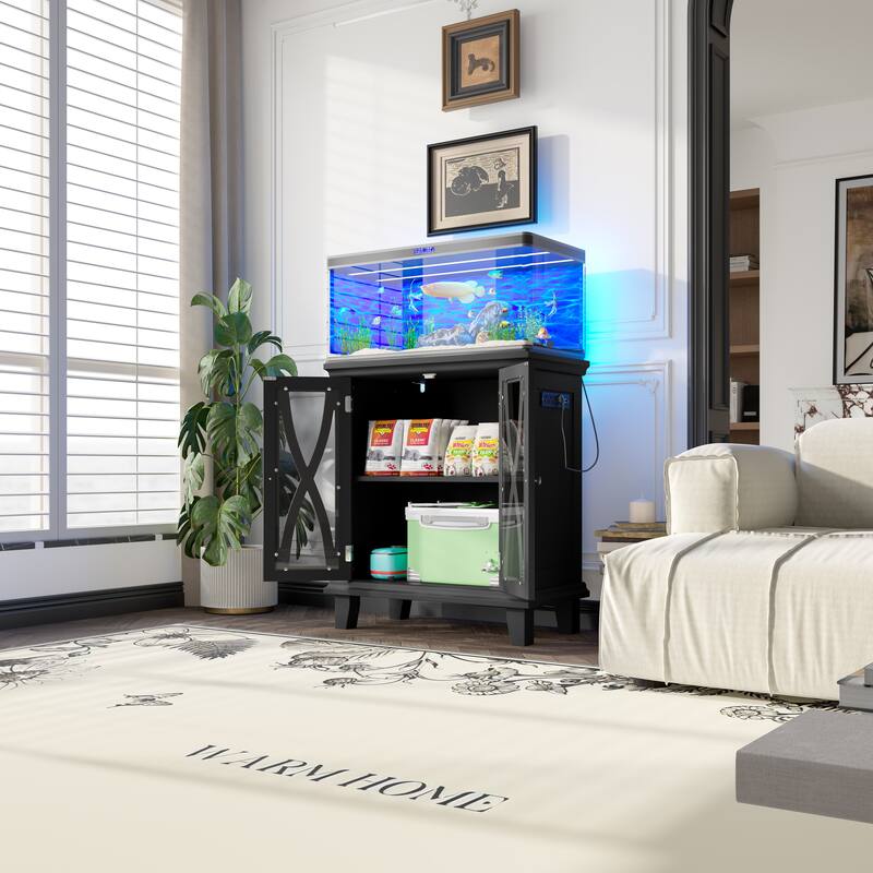 Anmytek Farmhouse 10-20 Gallon Aquarium Tank Stand with Power Outlets, Adjustable Shelves and Storage Cabinet
