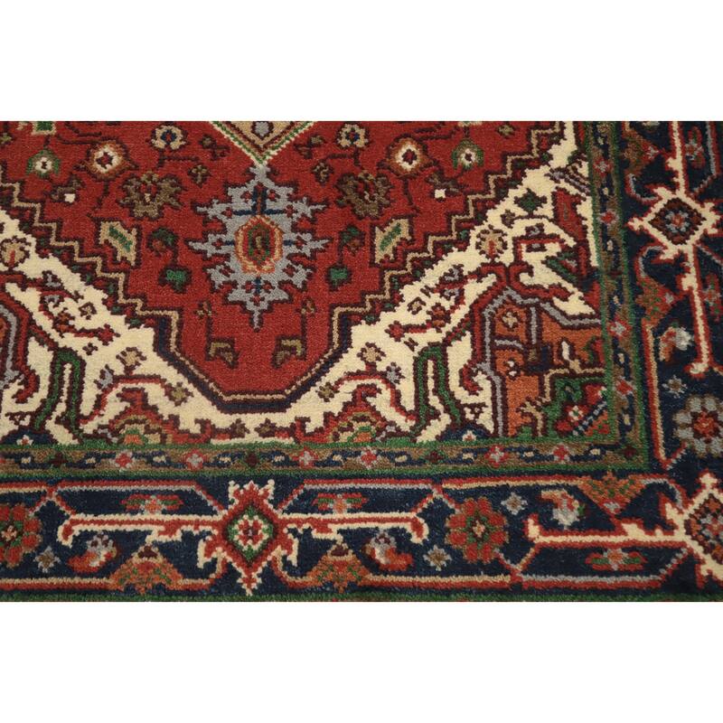 Hand Knotted Oriental 100% Wool Carpet Traditional Medallion Oranges & Rust Heriz (serapi) Area Rug - 6' 2'' X 4' 0''