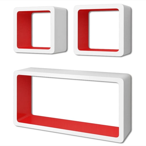 vidaXL 3 White-Red MDF Floating Shelf Cubes Book/DVD Storage