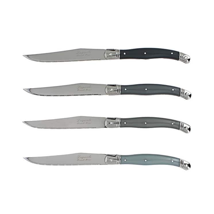 French Home Set of 4 Laguiole Steak Knives, Shades of Grey - Silver
