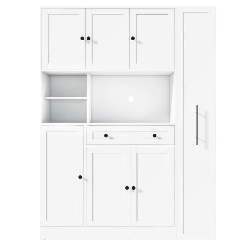 Traditional 70" Height Freestanding Buffet with Hutch Shelves and 1 Drawer