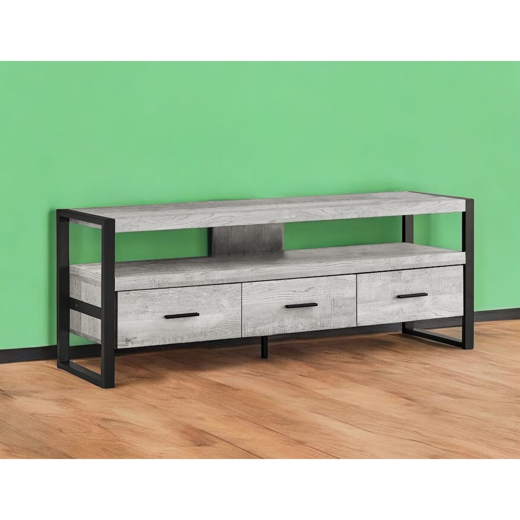 HomeRoots 59" Black and Gray Cabinet Enclosed Storage TV Stand - n/a