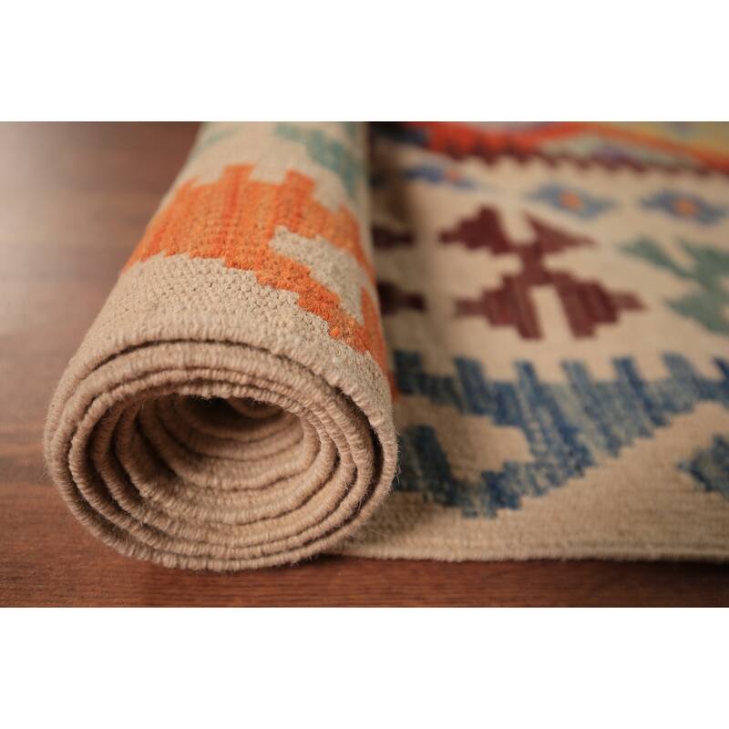 Orange Trellis Kilim Oriental Area Rug Hand-Woven Wool Carpet - 6'2" x 9'10"