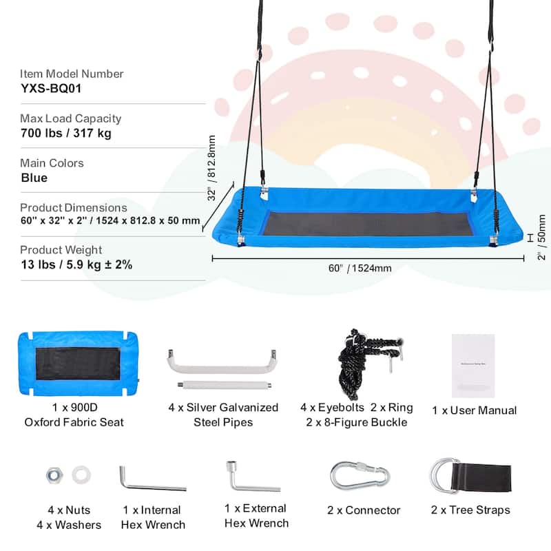 Platform Swing, 60 Inch Platform Tree Swing for Kids and Adults - 60" x 32"