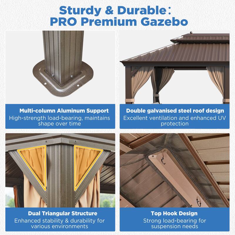 EROMMY Hardtop Asphalt Roof Spruce Wood Gazebo