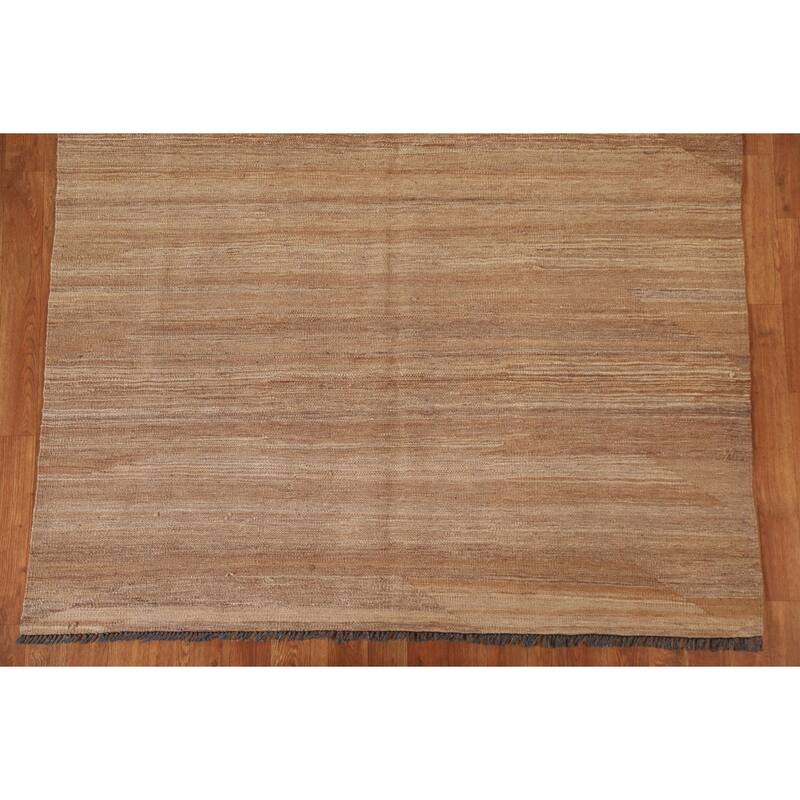 Earth Tone Kilim Modern Area Rug Reversible Flat-weave Wool Carpet - 4'11"x 6'8"