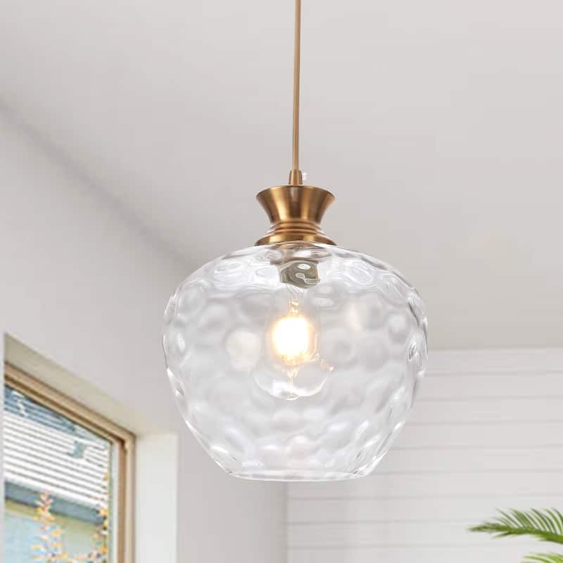1-Light Modern Hammered clear Glass Pendant Light for Kitchen Island - N/A - Brass