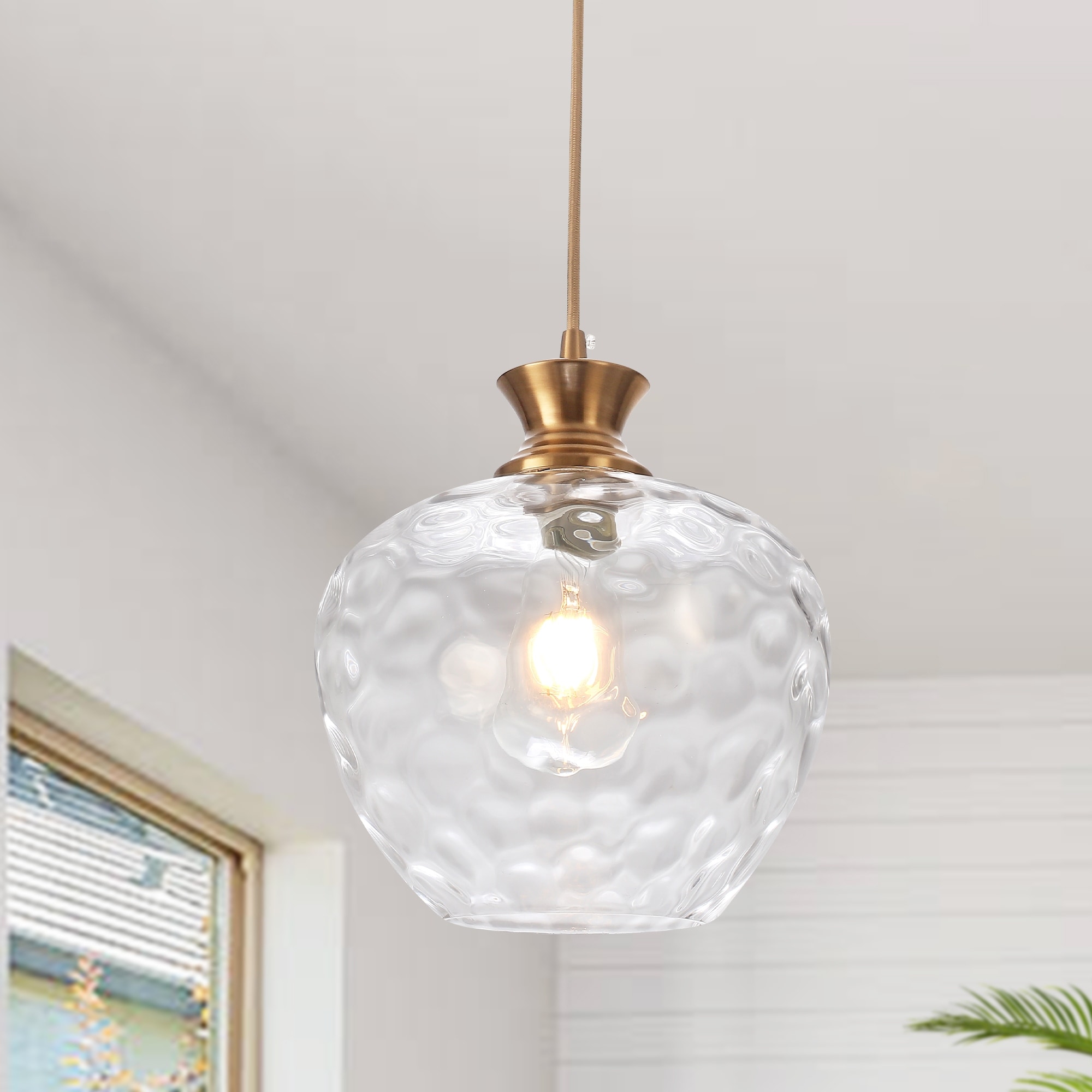 Modern 1-Light Water Ripple Clear Glass Pendant Light for Kitchen Island