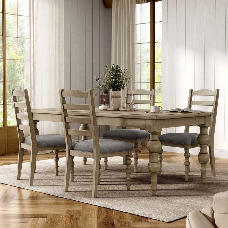 Furniture of America Trenden Modern Farmhouse 5-Piece Solid Wood 78-inch Dining Set - Light Washed White