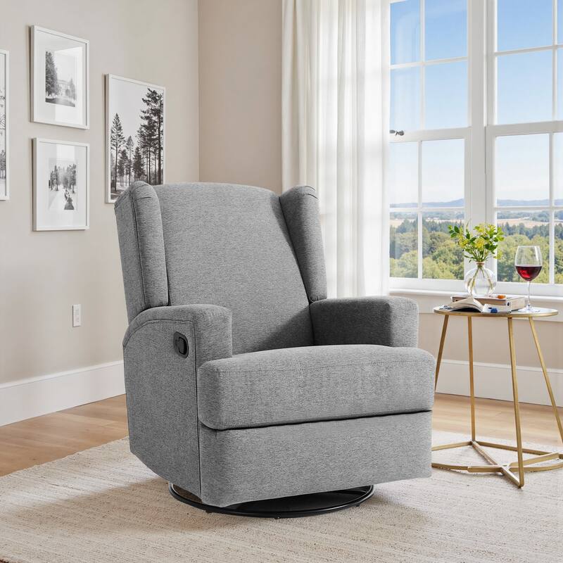 Swivel Wingback Glider Rocker Nursery Recliner Chair - LIGHT GRAY
