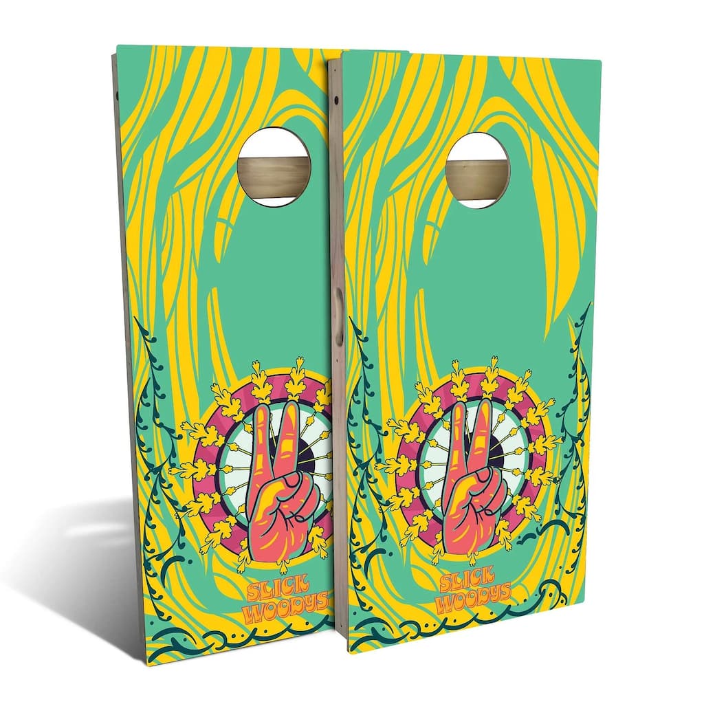 70s Peace Hands Outdoor Cornhole Board Set