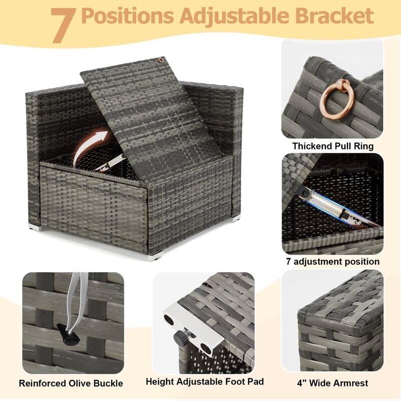 EROMMY 6/7 Piece Modular Outdoor Rattan Sofa Set, All-Weather Wicker Patio Furniture with Storage Table, Cushions & Pillows