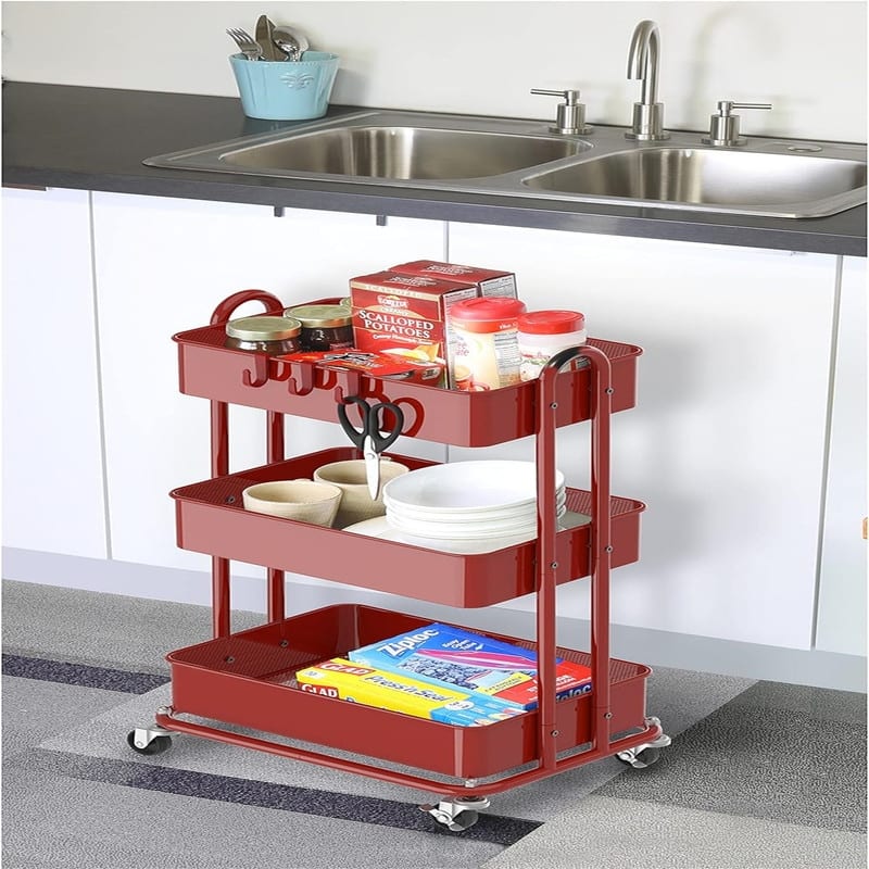 Heavy Duty 3-Tier Metal Utility Rolling Cart - 12.5"D x 17"W x 31.5"H