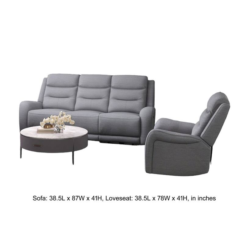 Clair 2 Piece Manual Reclining Sofa and Loveseat, Solid Wood, Gray Fabric