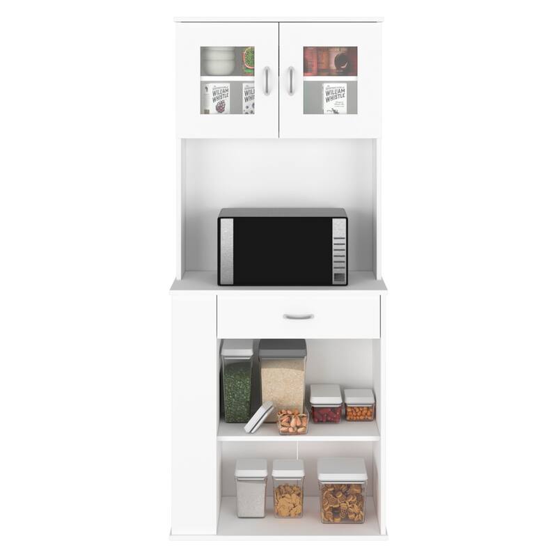 Capienza Pantry Cabinet, Two Shelves, Double Door, One Drawer, Three Side Shelves -White
