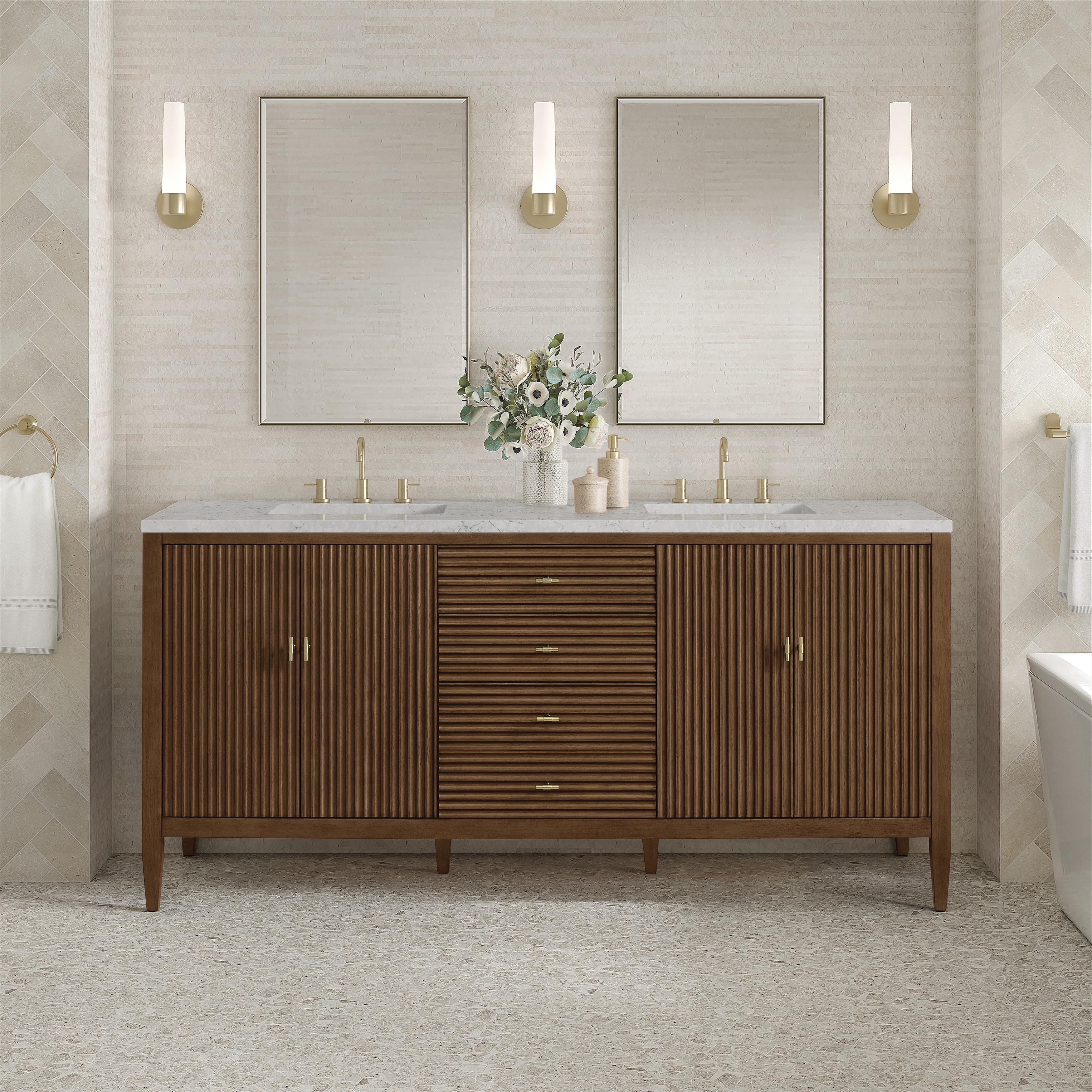 James Martin Vanities Myrrin 72" Vanity, Mid Century Walnut