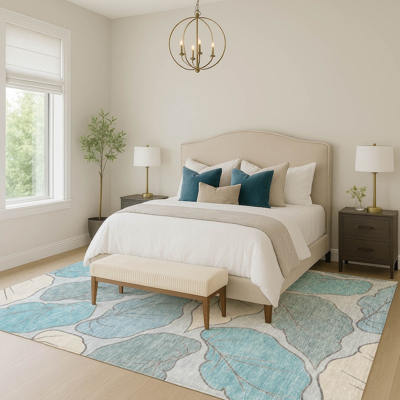 Machine Washable Indoor/ Outdoor Contemporary Floral Chantille Rug