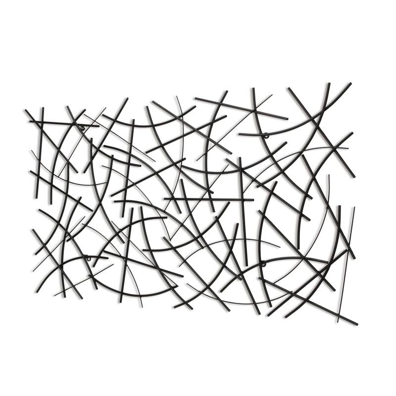 HomeRoots 24" X 44" Black Abstract Lines Metal Hanging Dimensional Sculpture