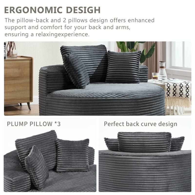 Round Sofa Bed with Memory Foam Sectional Couches for Living Room, Cloud Couch with 3 pillows