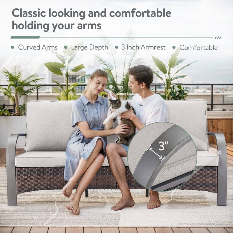 Outdoor Sofa with 2 Swivel Chair, 2 Patio Chair and Ottoman Furniture