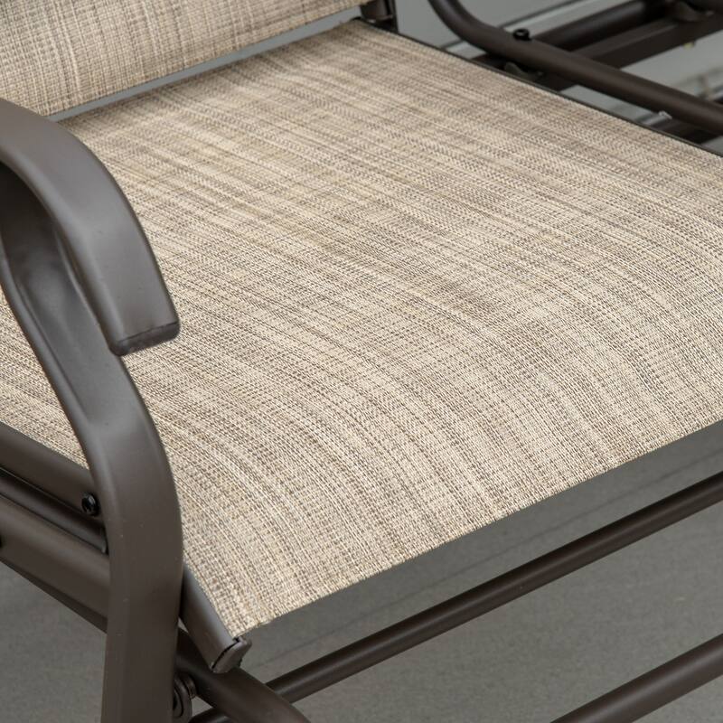 Outdoor Glider Bench with Center Table, Breathable Mesh Fabric